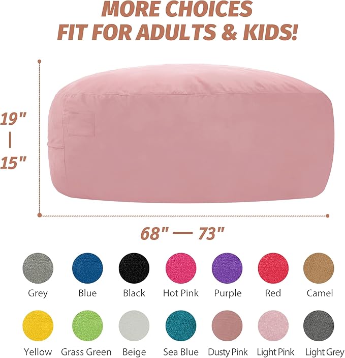 7FT Bean Bag Chair with Ultra Soft Velvet Cover Bean Bag Sofa with Memory Foam Bean Bag Chairs with Large Size Lazy Sofa for Dorm Office Living Room Bedroom Light Pink 7'