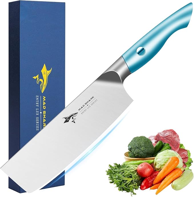 MAD SHARK Nakiri Chef Knife 7 Inch Vegetable Knives, Ultra Sharp Knife, Multipurpose Chopping Knife with Precision and Beauty, for Home and Kitchen, Unique gift for Family with Box，Blue