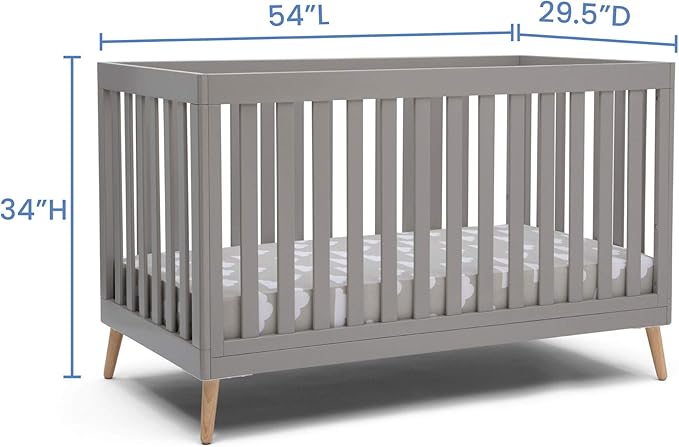 Delta Children Essex 4-in-1 Convertible Baby Crib, Grey with Natural Legs