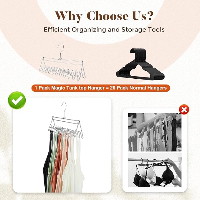 HOUSE DAY Closet Organizers and Storage, Tank Top Hangers, Rotatable Bra Organzier for Closet, Max 24 Storage Capacity Sport Bra Holder, Metal Space Saving Hanger 1 Pack - Dorm Room Essentials