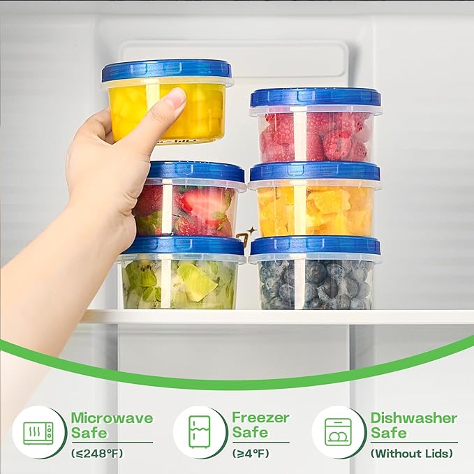 Qeirudu 10 Pack 8oz Freezer Storage Containers with Screw Lids, Leakproof Meal Prep Containers, Small Reusable Plastic Food Storage Containers for Fruits, Leftovers, Salads, Overnight Oats