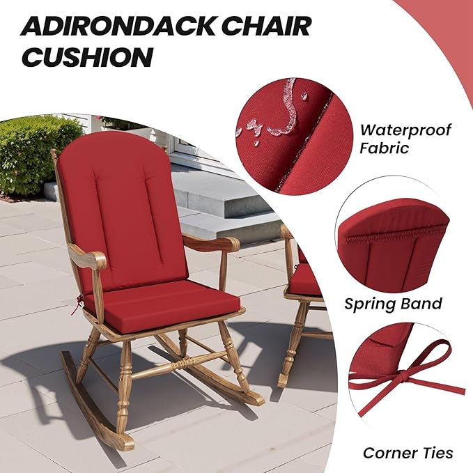 Crestlive Products 50x20 Inch Adirondack Chair Cushions Set of 2 Outdoor Rocking Chair Cushions Water Resistant High Back Patio Replacement Cushions, Chili