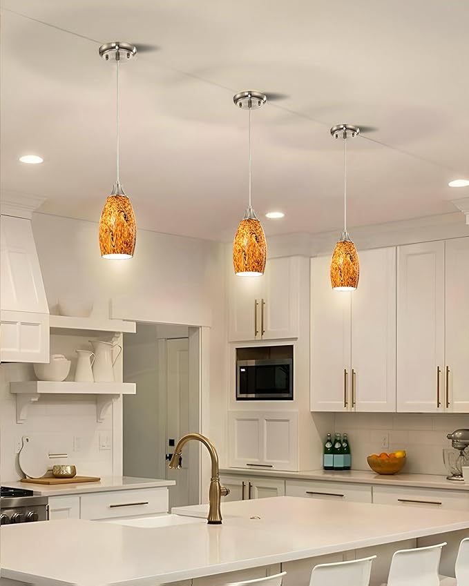 Mini Glass Pendant Lights for Kitchen Island1Pack Hand Blown Art Glass Pendant Light Shade with Brushed Nickel Finish Black and Yellow Swirl Glass Lamp Shade for Kitchen Over Sink Dining Room