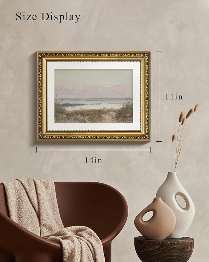 VIYYIEA Gold Framed Wall Art Canvas Print Home Decor Classical Coastal Scenery Bathroom Pictures Wall Decorations Farmhouse Wall art Room Decor Kitchen Office Bathroom Art Prints Wall Decor 11x14in