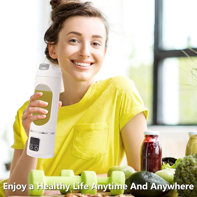 Portable Personal Blender, USB Rechargeable for Smoothie Shakes, with 12 Stainless Steel Blades & 16 Oz/450ML Cup and Extra Handle Lid, for Travel Sports Gym (White)