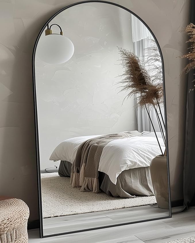 Antok Full Length Mirror, 81"x41" Floor Mirror with Stand, Hanging Mounted Mirrors for Bedroom, Living Room, Cloakroom, Dining Room, Black, Arched