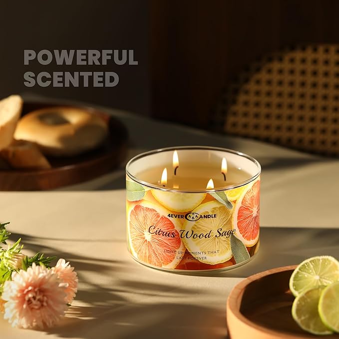 Soy Wax Blend Candle for Home, 4-Wick Candles in Citrus Wood Sage, Aromatherapy Candles Gift for Parties, Relaxing, Over 50 Hours of Burn Time, 18oz