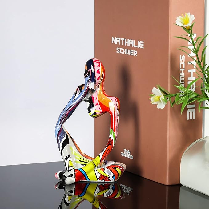 Thinker Statue Gold Decor Abstract Art Sculpture, Golden Resin Collectible Figurines for Home Living Room Office Shelf Decoration,Great Gifts Ideas (Multicolour)