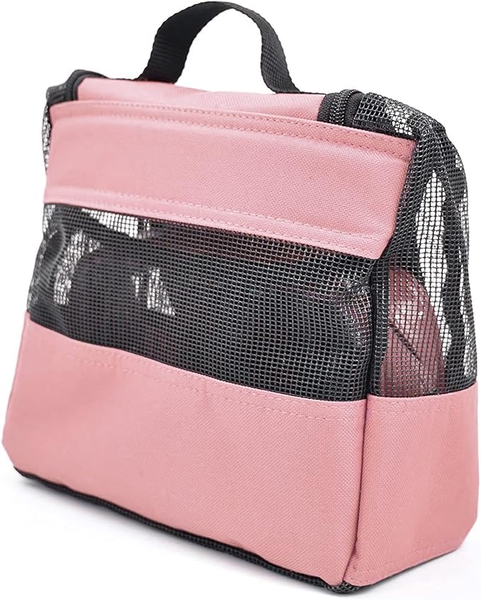 The Fine Living Co. USA Portable Hanging Shower Caddy Organizer with 1 Free Toiletries Case, Quick Dry Mesh Shower Caddy Tote Bag Included 1 Metal Hook, Perfect for Dorm, Camp, Travel, Gym, Pink