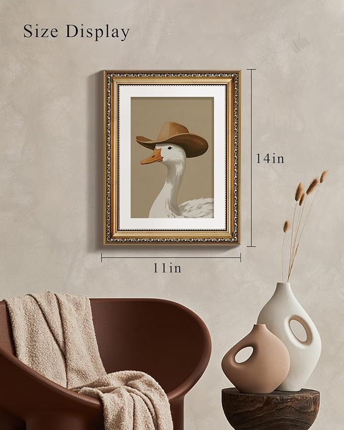 VIYYIEA Vintage Gold Framed Wall Art for Living Room, Trendy Cowboy Duck Artwork Prints Decor, Modern Maximalist Wall Decor, Gallery Picture Painting, for Bedroom Bathroom Kitchen 14L x 11W