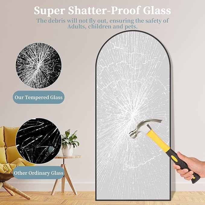 Full Length Mirror with Stand, 71"x28" Arched Full Body Mirrors, Large Stand Up Mirror, Aluminum Frame Floor Standing Mirrors, Freestanding Hanging Leaning Mounted for Bedroom Living Room Black