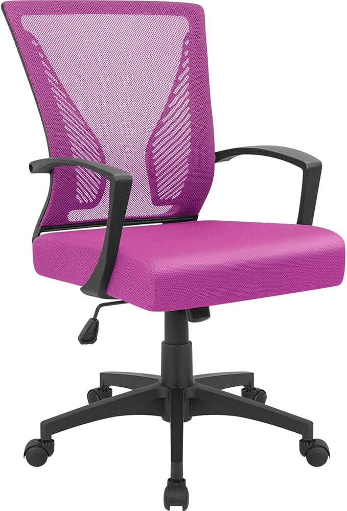 Furmax Office Chair Ergonomic Computer Desk Mesh Chair Mid Back Swivel Lumbar Support with Armrest (1, Pink)