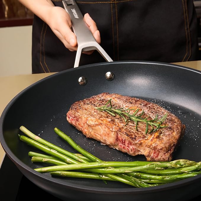 MsMk 12 Inch Nonstick Frying Pan with Lid, Titanium and Ceramic Nonstick skillet with lid, PFAS & PFOA Free, Non-Toxic, Stay-Cool Handle, Scratch-resistant, Dishwasher Safe, Oven Safe