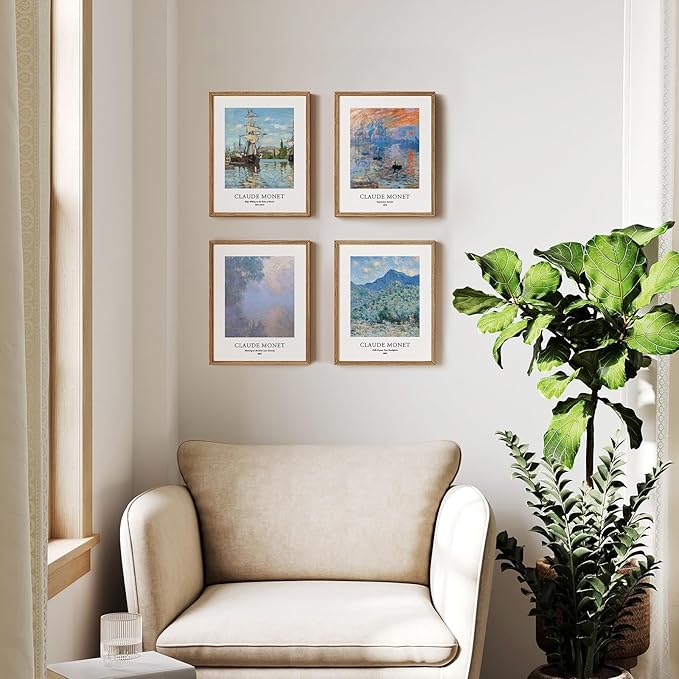 EVOLE HOME Claude Monet Art Prints, Set of 4 Wall Art, Unframed 8x10 Art Prints, Giclée Prints, Impressionism Art Poster for Home Decor, Office Wall Decor, Gift for Men, Women