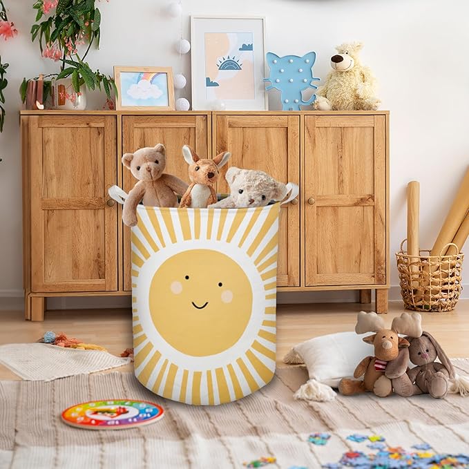 Cute Sunshine Laundry Basket, Boho Sunshine Nursery Waterproof Collapsible Laundry Hamper Dirty Clothes Storage Toy Bin Organizer for Toddler Baby Kids Room Bedroom Bathroom College Dorm
