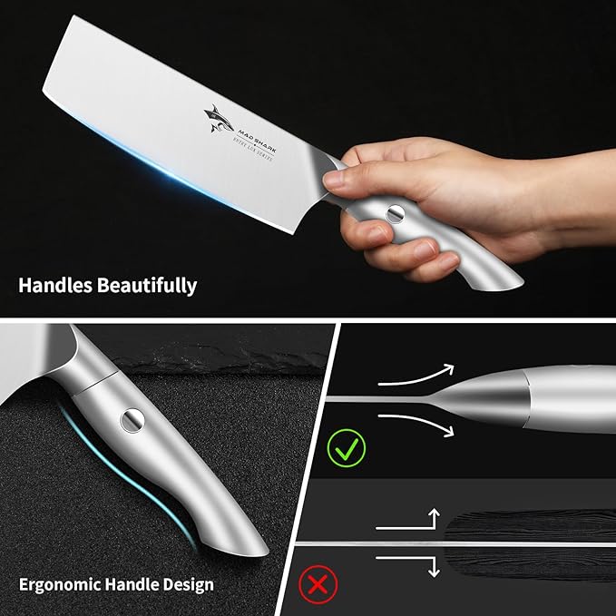 MAD SHARK 7 Inch Nakiri Knife, Ultra Sharp German Stainless Steel Vegetable Knife, Ergonomic Handle, Multipurpose Kitchen Knife for Chopping, Slicing, and Dicing