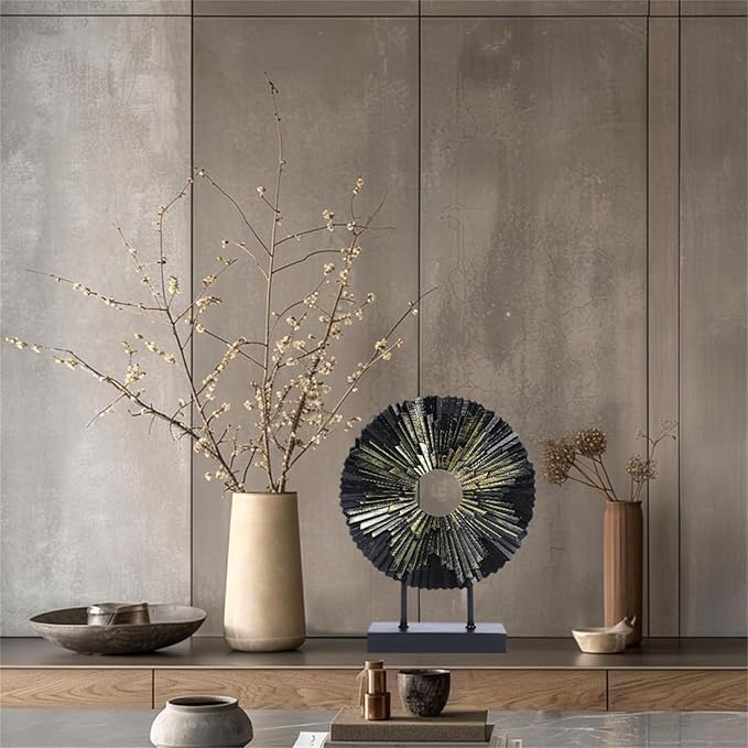 HODESumPure Gold Luxury Round Decorative Sculpture Statue Above Cabinet Home Decorations for Living Room Kitchen Fireplace Mantel Office Bookshelf Table Top Home Decor Accents (Blue)