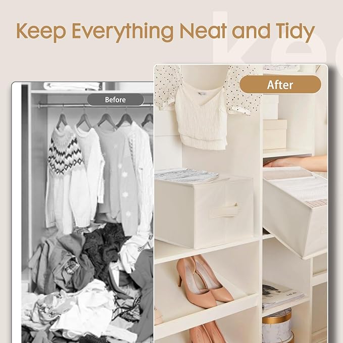 Criusia 6 Pack Large Clothes Organizer, Wardrobe Closet Organizer and Storage with Handles, Foldable Fabric Closet Organizers Dividers for Clothing, Pants, Jeans, Sweater, T-shirts, Beige