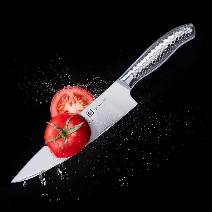 Kitchen Knife Set, One-piece Stainless Steel Knife Sets for Kitchen with Block, 6 Pieces Solid Natural Wood Knife Block Set, Box Packed, Silver.