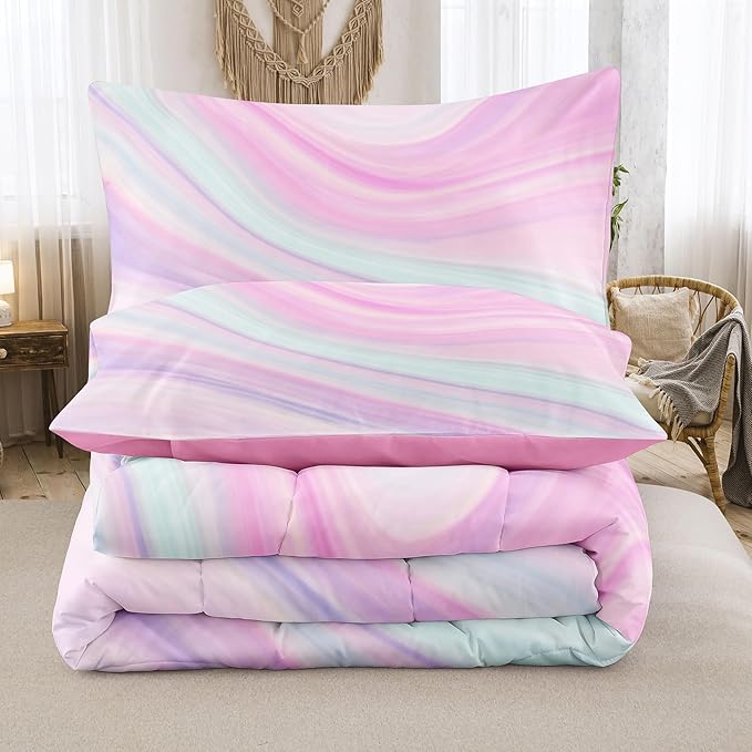Tailor Shop Kids Comforter King Size,Pink Girls Bedding Tie Dye Comforter Teen Girl Pink Comforter,Blue Purple Bedding Bright Girly Tie Dye Bedding with 2 Pillowcase…