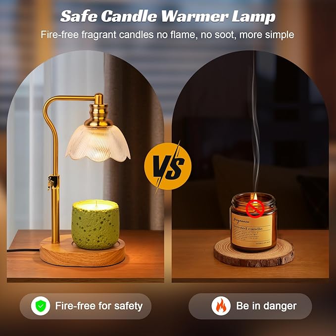 Candle Warmer Lamp, with Timer Dimmer Adjustable Height, Birthday, Mothers Day, House Warming Gift Wax Melt Warmer for Jar Candles(Includes 2 Bulbs)