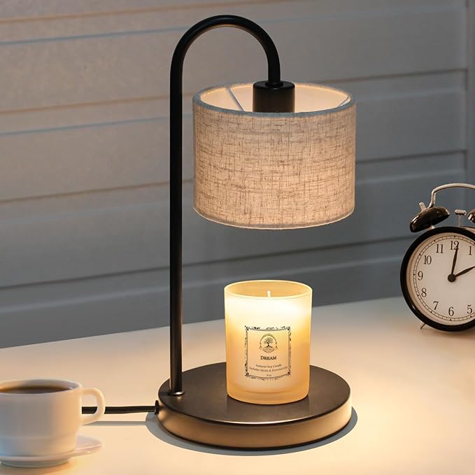 Candle Warmer Lamp with Timer, Dimmable Candle Wax Warmer Electric Candle Lamp for Scented Candles with 2 Bulbs, House Warming Gifts Brithday Gifts for Women Bedroom Home Decor - Linen