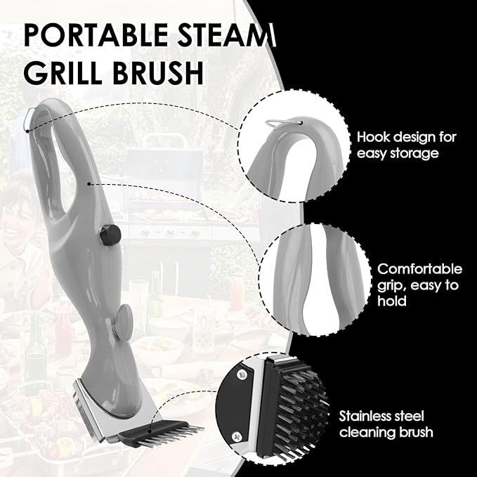 Grill Brush, Portable Steam Grill Brush, Grill Cleaner for Outdoor Grill, Stainless Steel Grill Cleaner Brush, Deep Cleansing Grill Bots for Cleaning Grill and Outdoor Bbqs