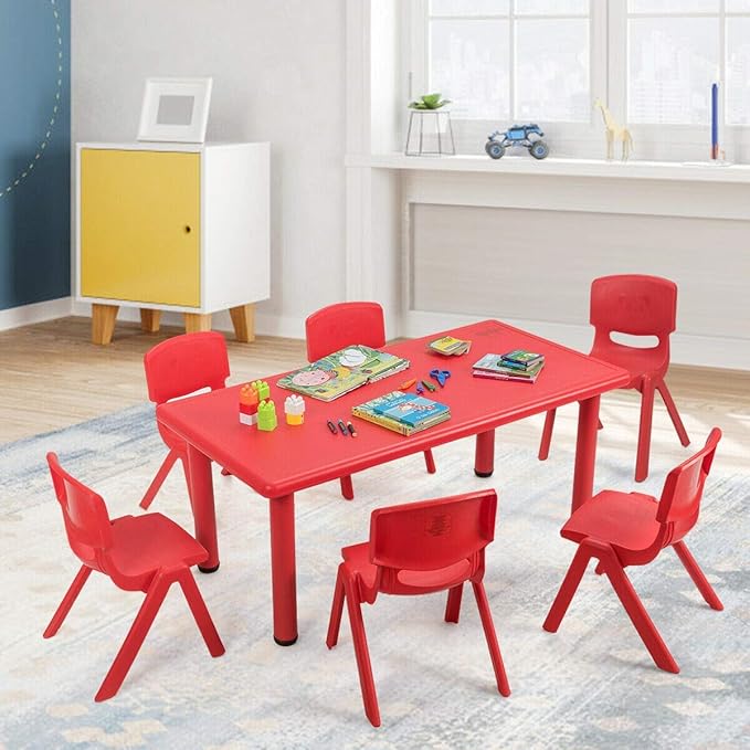 Costzon Plastic Stackable School Chairs, 6 Pack, Kids Learning Chairs with 11 inch Seat Height, Carrying Handle, Waterproof Children Chairs for Playrooms, Schools, Daycares and Home (6 Pack, Red)