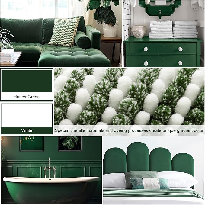 Bathroom Rugs and Mats Sets, 2 Piece Thick Absorbent Chenille Bath Mat Rug Set Non Slip, Soft Shaggy Bath Room Floor Mats for Bathroom, Machine Washable (Hunter Green, 20" x 60" Plus 20" x 32")