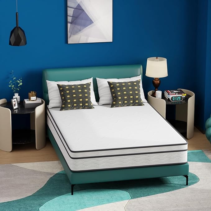 PayLessHere 10 Inch Innerspring Full Mattress Medium Firm Hybrid Mattress with Removable Cover CertiPUR-US Certified Bed-in-a-Box Pressure Relief Foam Mattress,White