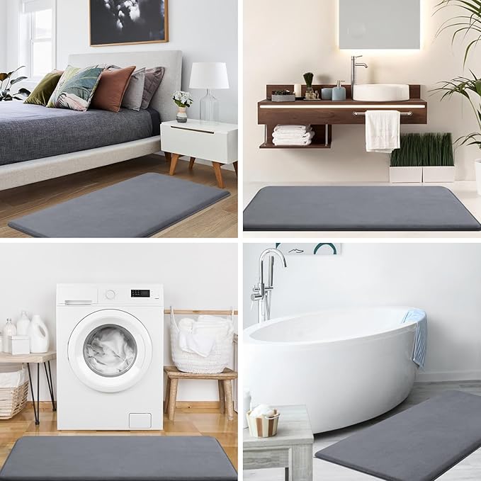 Smiry Memory Foam Bath Mat 47x20, Extra Soft and Absorbent Bathroom Mats, Non Slip Washable Carpet for Floor, Shower and Tub, Dark Grey