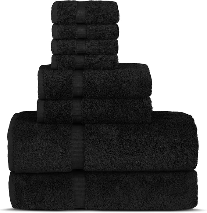 Chakir Turkish Linens Premium Cotton Absorbent Turkish Towels (8-Piece Towel Set, Black)