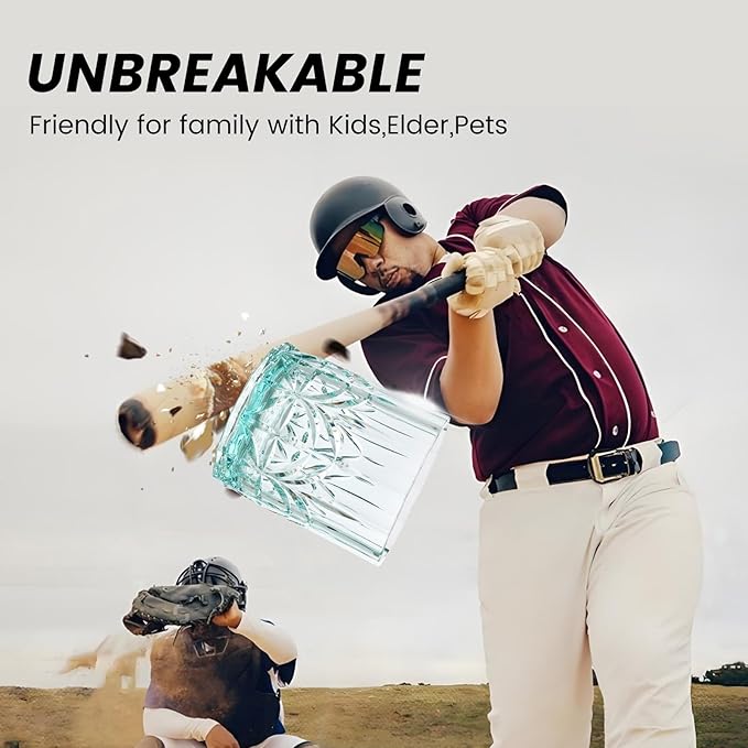 BELLAFORTE Shatterproof Tritan Plastic Short Tumbler, Set of 4, 13oz - Myrtle Beach Unbreakable Crystal Cut Old Fashioned Drinking Glasses for Whiskey - BPA Free - Dishwasher Safe - Teal