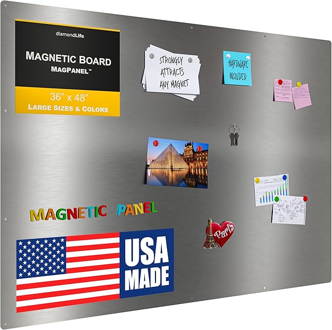 Diamond Life Magnetic Board - Memo & Vision Board for Home, School & Office - Magnet Board for Kids - Pre-drilled Mounting Screws Included (Stainless Steel 36"x48")