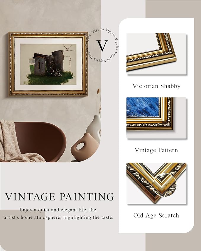 VIYYIEA Gold Framed Wall Art Canvas Print Home Decor Vintage Tree Holes Wild Flowers Bathroom Art Decor Aesthetic Room Decor Oil Painting Farmhouse Plants Wall Decor Bedroom Living Room Gifts 13x16in