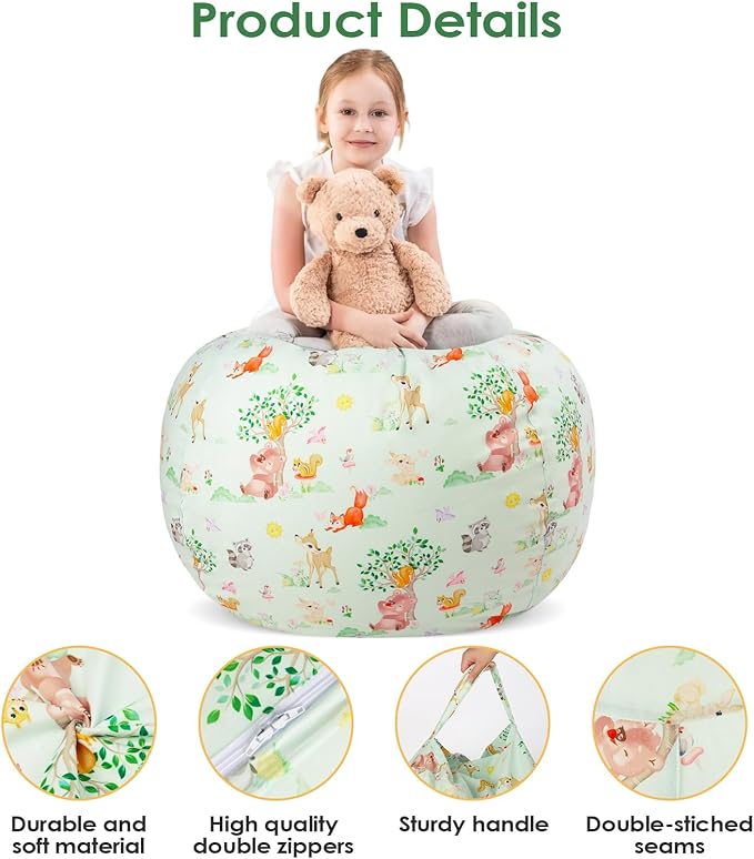 Bean Bag Chair for Kids Stuffed Animal Storage Beanbag Chairs,Toddler Toy Storage Organizer for Girls and Boys,Large 32'' Cover Only（No Filling)