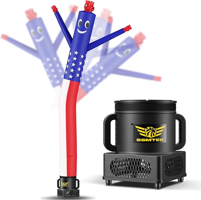 7FT Air Inflatable Waving Tube Man Set with Blower & Wheel, Air Puppet Dance Artist for Mall Opening, Amusement Park, Outdoor Decoration，Flag