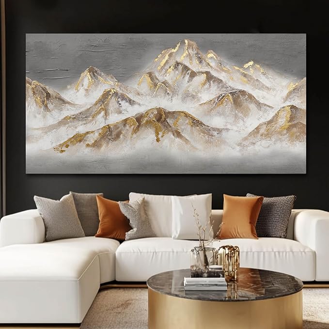 SDYA Brown and Grey Canvas Wall Decor Contemporary Artwork Gold Foil Painting 29"x58" Large Landscape Wall Art for Living Room Office Home Decorations