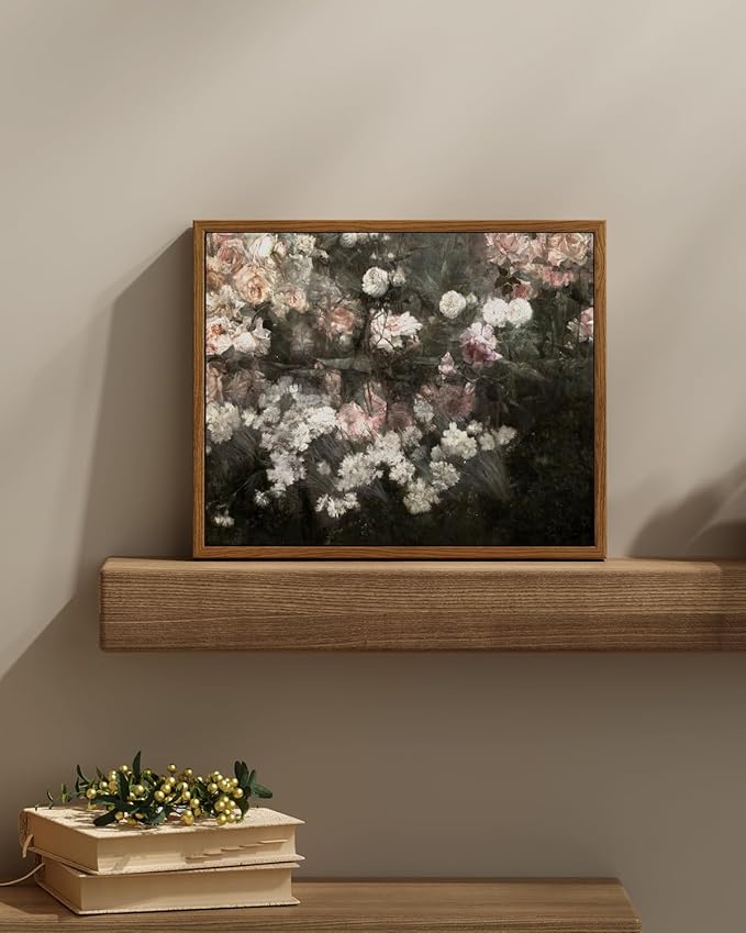 InSimSea Framed Canvas Wall Art Vintage Decor, Home Decor Garden in May Flower Art Aesthetic, Classic Rustic Flowers Wall Decoration for Bedroom Living Room Bathroom Gallery, 9"x11"
