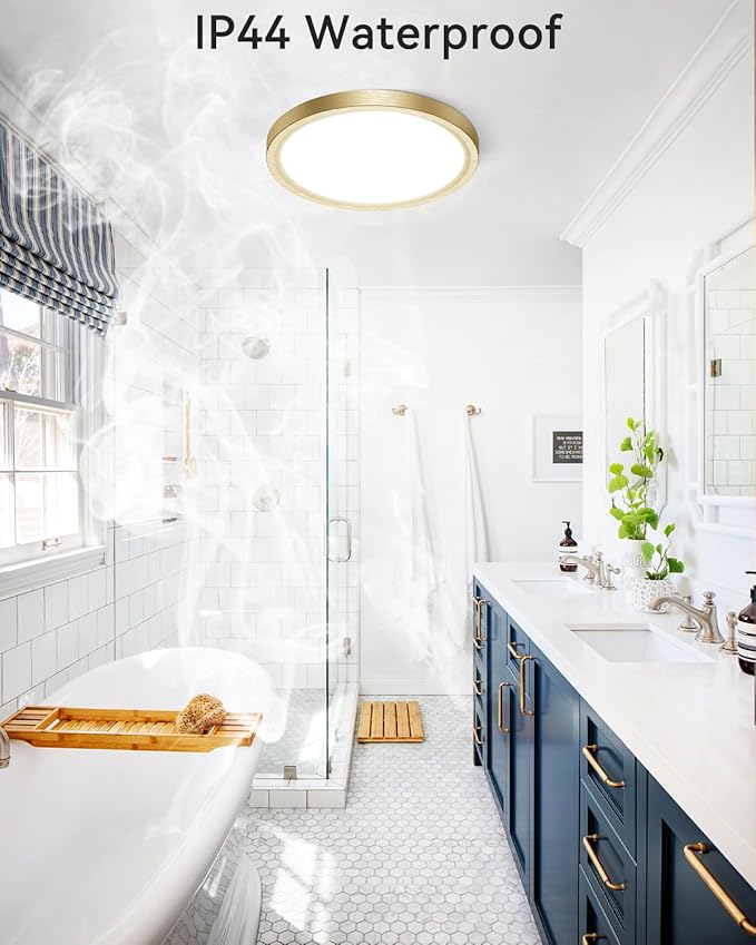 zemty LED Ceiling Light Golden - 12In 28W Aureate Flush Mount Ceiling Light, 3 Color Temperature 3000K/4500K/6000K - 3200lm Gilded Round Flat Light Fixture for Kitchen Bathroom Shower