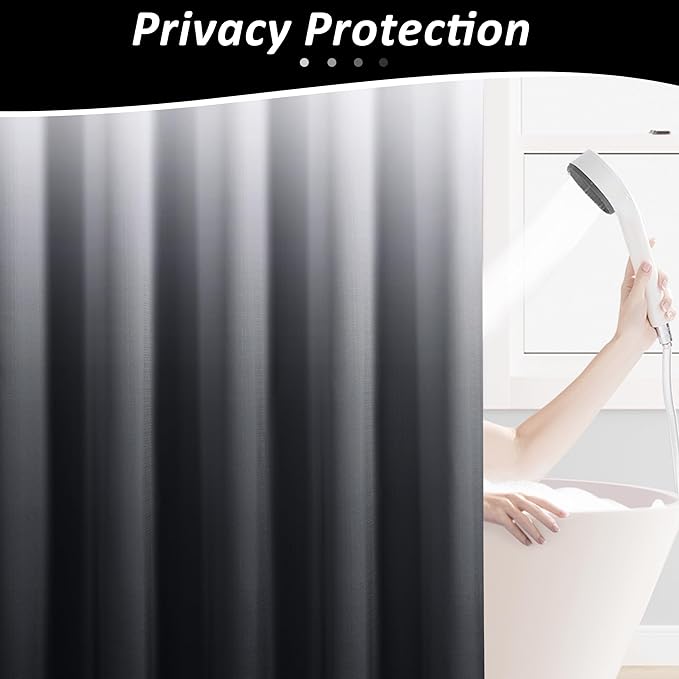 Black Shower Curtains for Bathroom, Ombre Textured Fabric Shower Curtain Set, Hotel Spa Luxury with 12 Hooks, Machine Washable, Decorative Bathroom Curtain Black 72 x 72