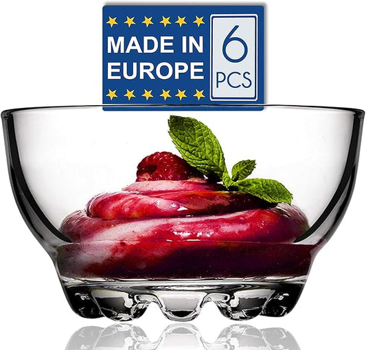 Volarium Glass Bowls Set for Kitchen Prep, Dessert, Snack, Fruit, or Nuts - 9.5 Ounce Capacity Dip Bowls, Set of 6, Premium Quality Clear