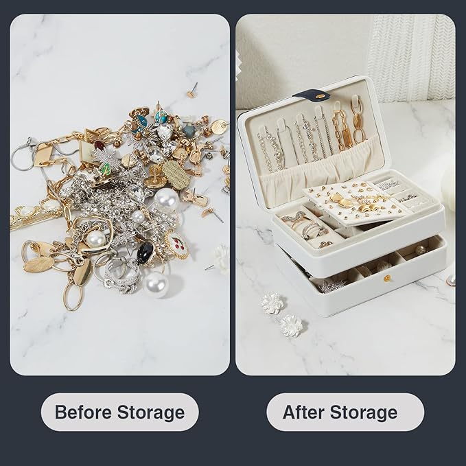 Jewelry Boxes For Girls And Women, Pu Leather Made Portable Jewelry Organizer Travel Case,3 Layers Girl Jewelry Box For Rings, Earings, Necklaces, Bracelets, Watches And Lipsticks (white)