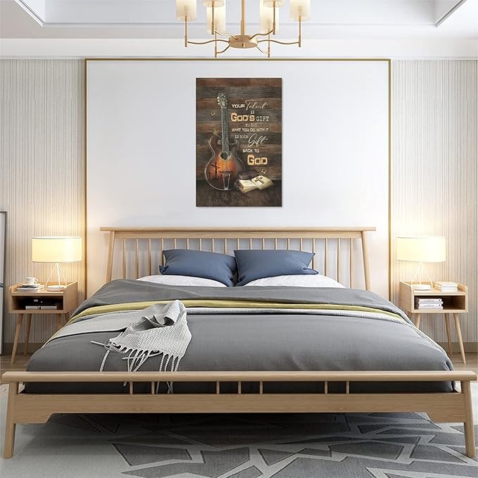 banonaty Christian Guitar Wall Art Rock Music Guitar Decor Musical Pictures Artwork Inspirational Quotes Canvas Prints Room For Studio Bedroom Living Bathroom Framed 16''x24''