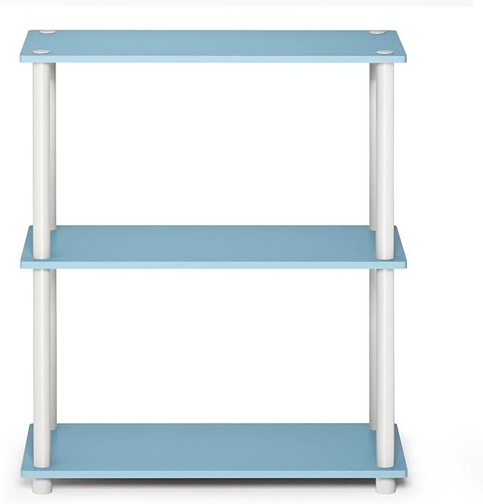 Furinno Turn-N-Tube 3-Tier Compact Multipurpose Shelf Display Rack, Light Blue/White