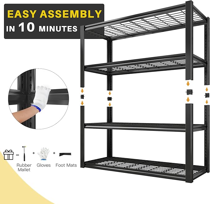 REIBII 40" W Garage Shelving 2240 LBS Storage Shelves Adjustable Metal Shelving Heavy Duty 4 Tier Metal Shelves for Storage Pantry Basement Warehouse 40" W × 19.5" D × 59.5" H, 2 Pack