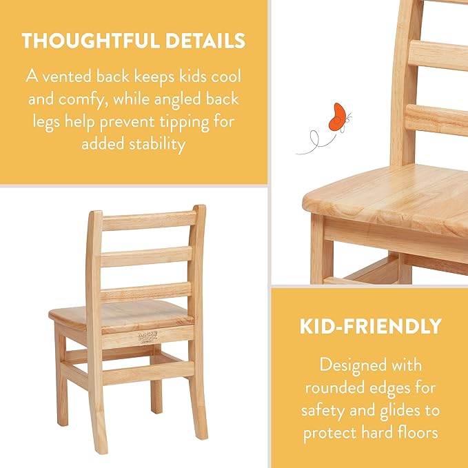Wooden Ladderback Chairs, 14", Kids Furniture, Natural, 2-Pack