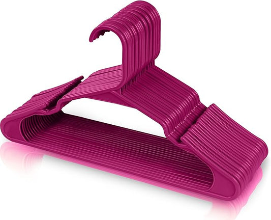Utopia Home Plastic Hangers 30 Pack - Perfect Space Saving Clothes Hanger - Durable and Strong - Perfect Closet Organizers with Shoulder Grooves (Shocking Pink)
