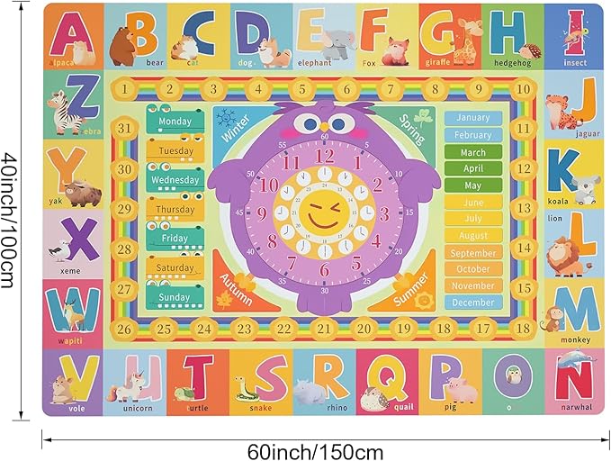 ABC Alphabet Rugs for Kids Toddler, Baby Play Mat for Floor, ABC Carpet for Playroom, Alphabet, Numbers, and Shapes Activity Educational Non Slip Floor Mats for Children Bedroom (40"x60")