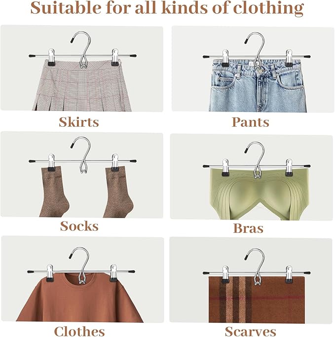 Pants Hangers Space Saving,Stackable Skirt Hangers with Clips, Hanging Closet Organizer and Storage,Clothes Hangers, College Dorm Essentials Apartment Essentials- 8 Pack